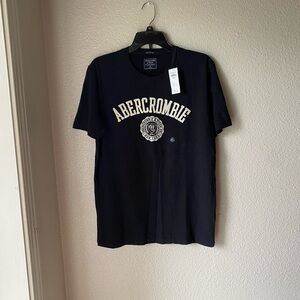 Abercrombie & Fitch Black Graphic Crewneck Tee with Cream Logo